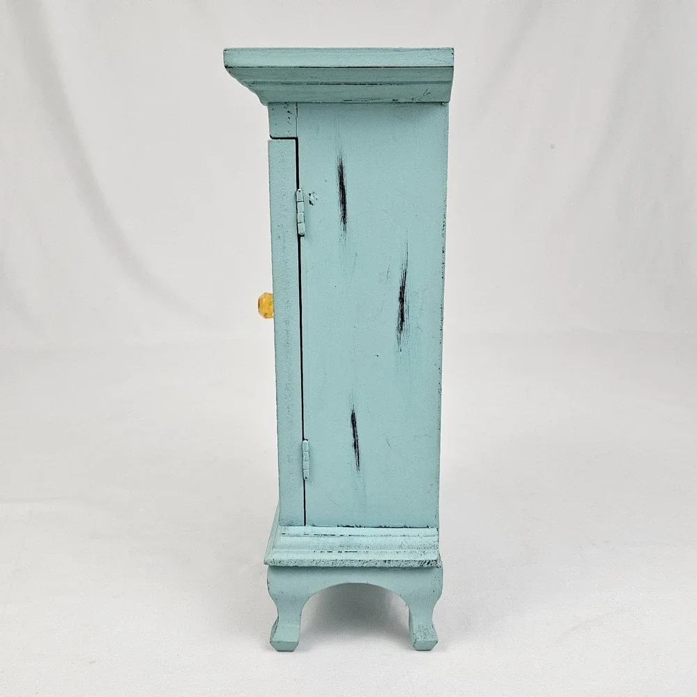 Jewelry Cabinet Armoire Door W/ Shelf Storage Painted Distressed Wood Victorian